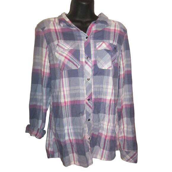 Outdoor Adventure Purple Pink Plaid Button-Up Shirt Ascend Size Small - Picture 2 of 6